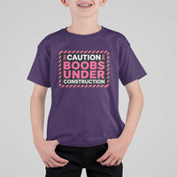Funny Breast Cancer Surgery Mastectomy T Shirt For Kid Caution Boobs Under Construction Pink Ribbon Warrior