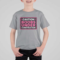 Funny Breast Cancer Surgery Mastectomy T Shirt For Kid Caution Boobs Under Construction Pink Ribbon Warrior