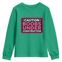 Funny Breast Cancer Surgery Mastectomy Youth Sweatshirt Caution Boobs Under Construction Pink Ribbon Warrior