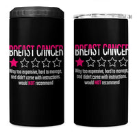 Funny Breast Cancer One Star Review 4 in 1 Can Cooler Tumbler Would Not Recommend Breast Cancer Warrior