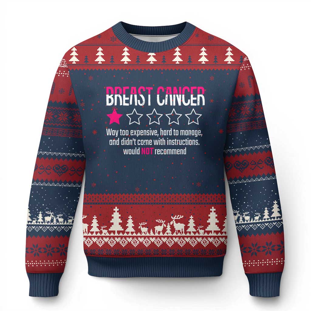 Funny Breast Cancer One Star Review Ugly Christmas Sweater Would Not Recommend Breast Cancer Warrior