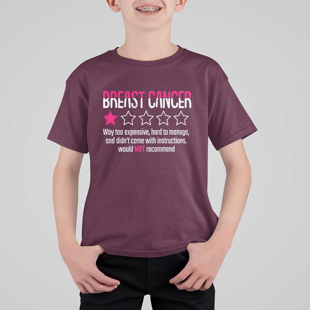 Funny Breast Cancer One Star Review T Shirt For Kid Would Not Recommend Breast Cancer Warrior