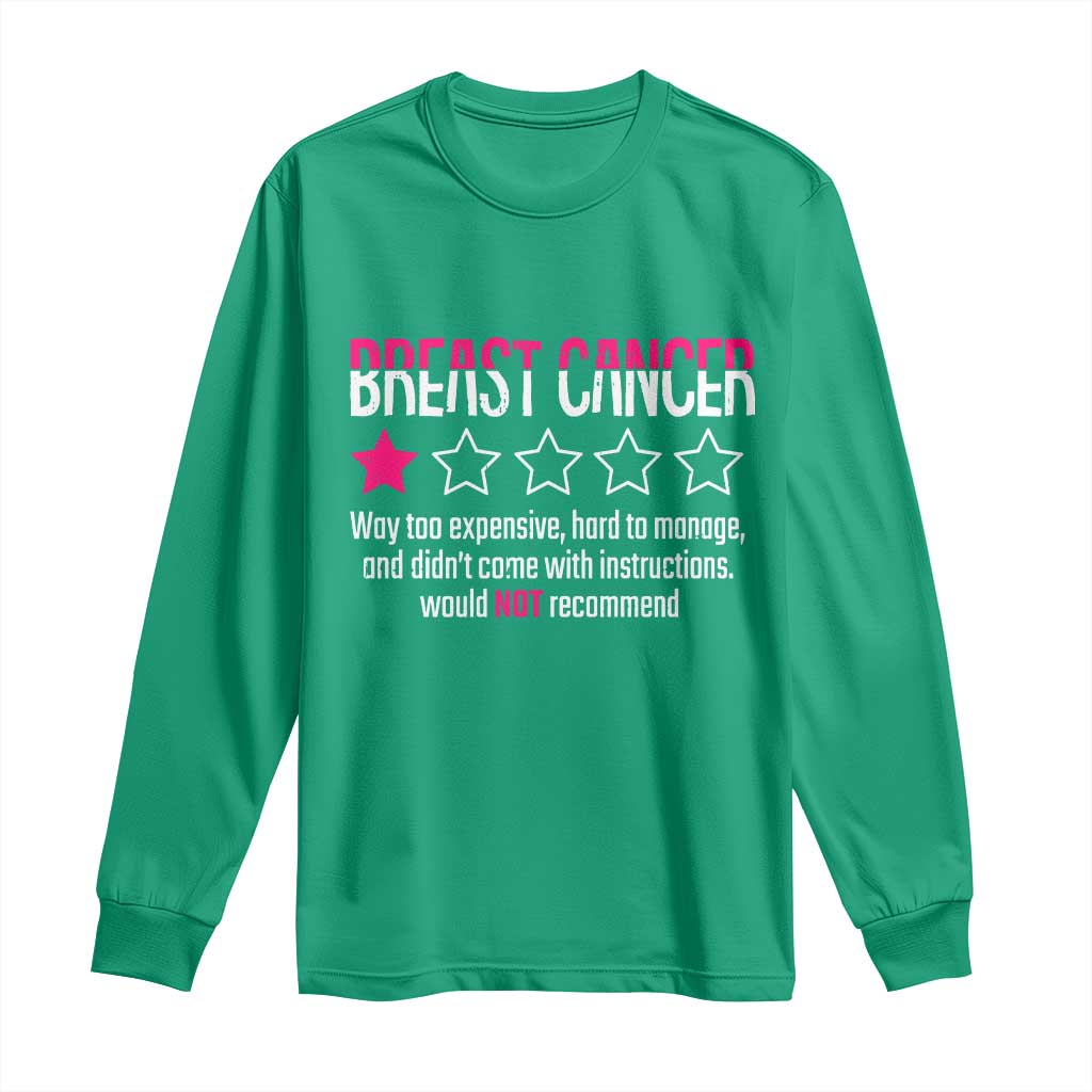 Funny Breast Cancer One Star Review Long Sleeve Shirt Would Not Recommend Breast Cancer Warrior