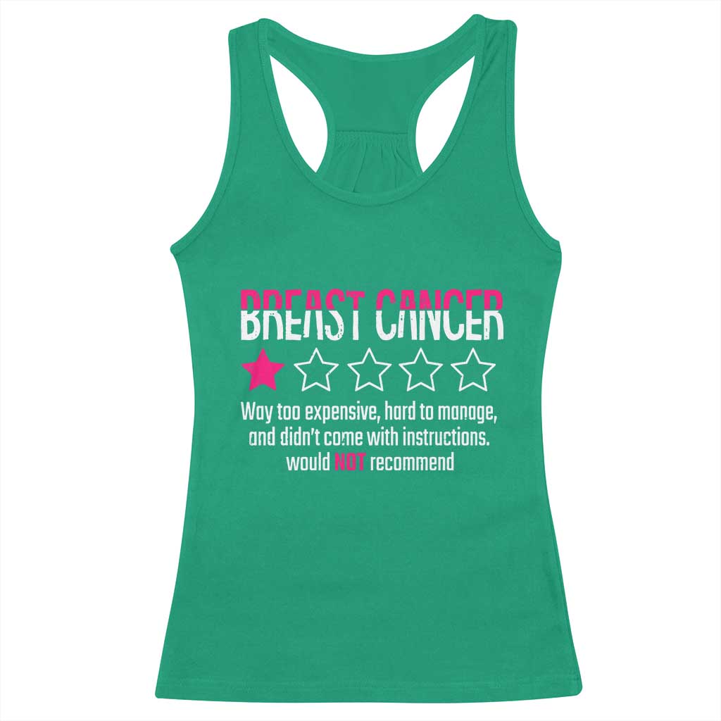Funny Breast Cancer One Star Review Racerback Tank Top Would Not Recommend Breast Cancer Warrior