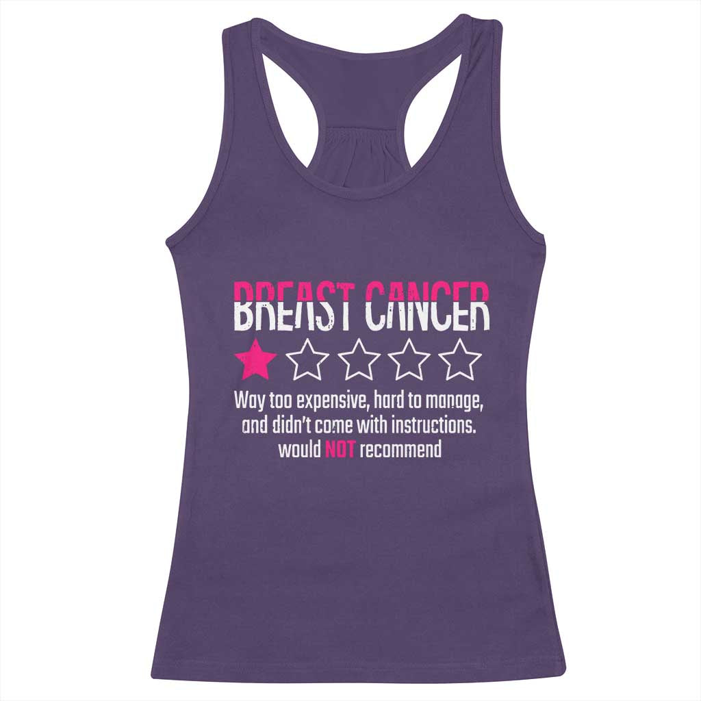 Funny Breast Cancer One Star Review Racerback Tank Top Would Not Recommend Breast Cancer Warrior
