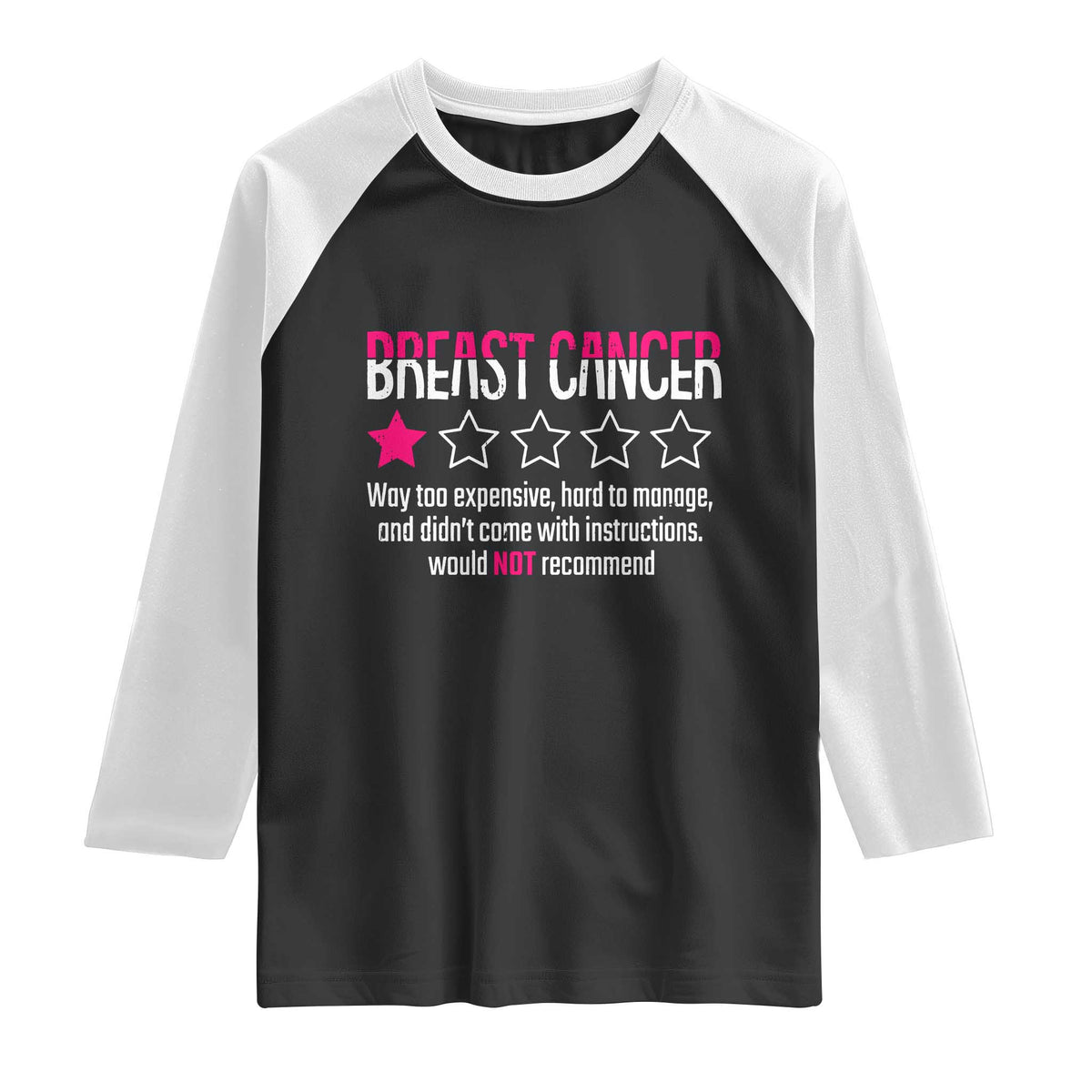 Funny Breast Cancer One Star Review Raglan Shirt Would Not Recommend Breast Cancer Warrior