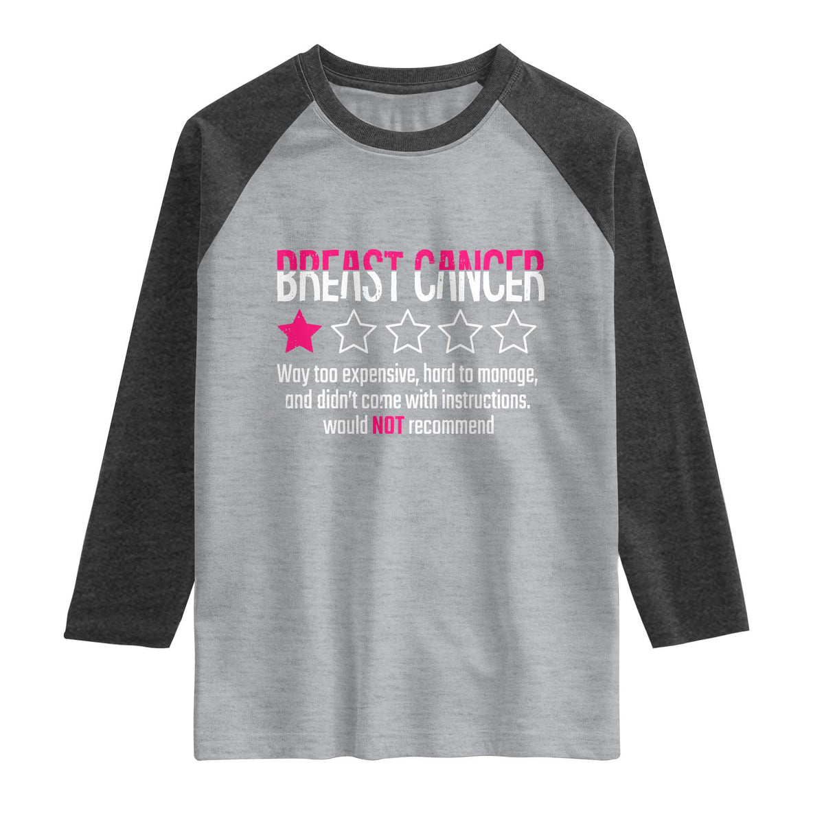 Funny Breast Cancer One Star Review Raglan Shirt Would Not Recommend Breast Cancer Warrior