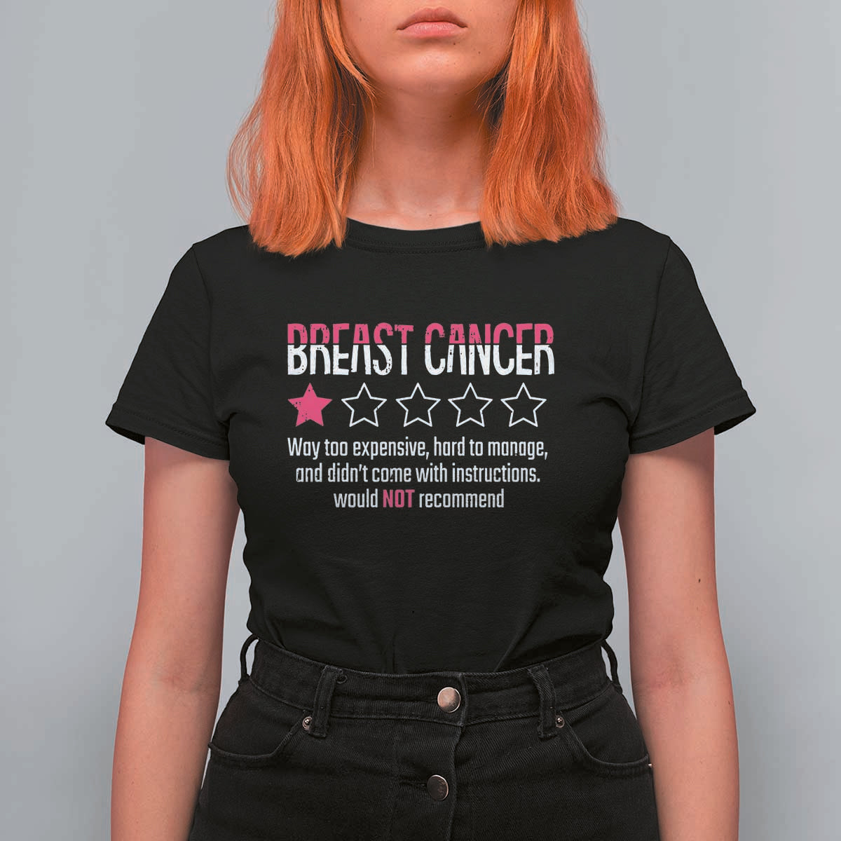 Funny Breast Cancer One Star Review T Shirt For Women Would Not Recommend Breast Cancer Warrior