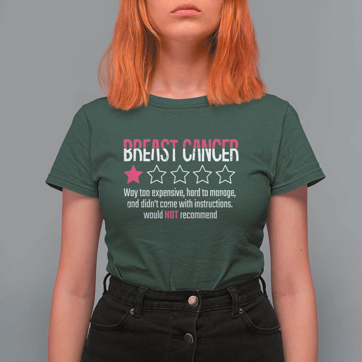 Funny Breast Cancer One Star Review T Shirt For Women Would Not Recommend Breast Cancer Warrior