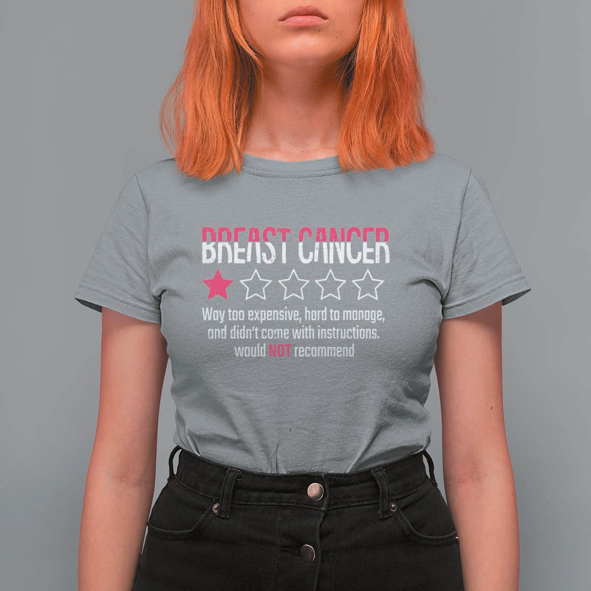 Funny Breast Cancer One Star Review T Shirt For Women Would Not Recommend Breast Cancer Warrior