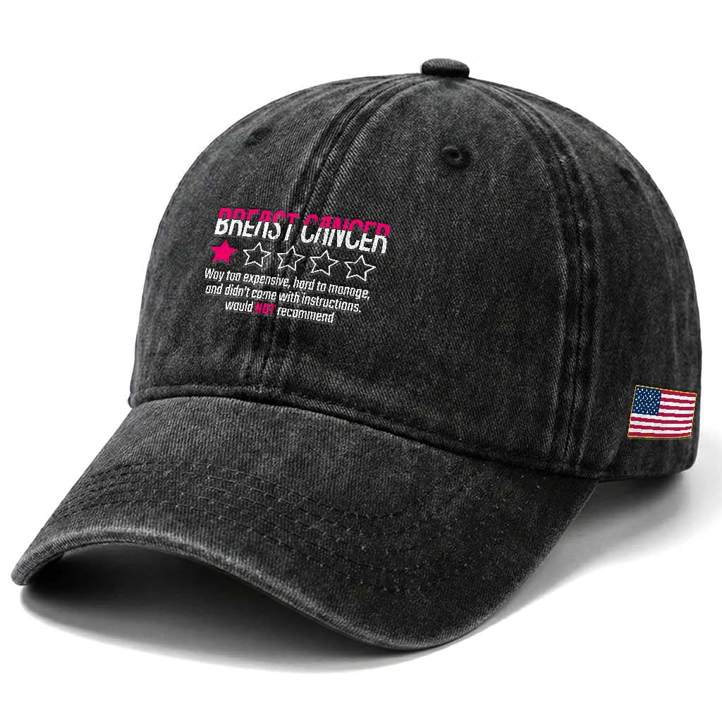 Funny Breast Cancer One Star Review Washed Cotton Baseball Cap Would Not Recommend Breast Cancer Warrior