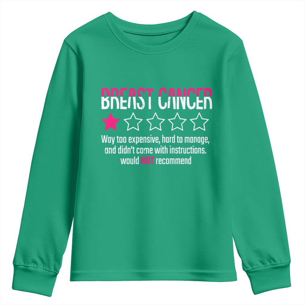 Funny Breast Cancer One Star Review Youth Sweatshirt Would Not Recommend Breast Cancer Warrior