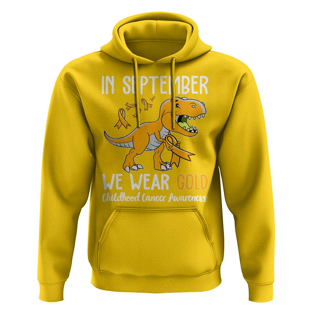 Childhood Cancer Awareness Dinosaur Hoodie In September We Wear Gold Ribbon Support Kids Warrior