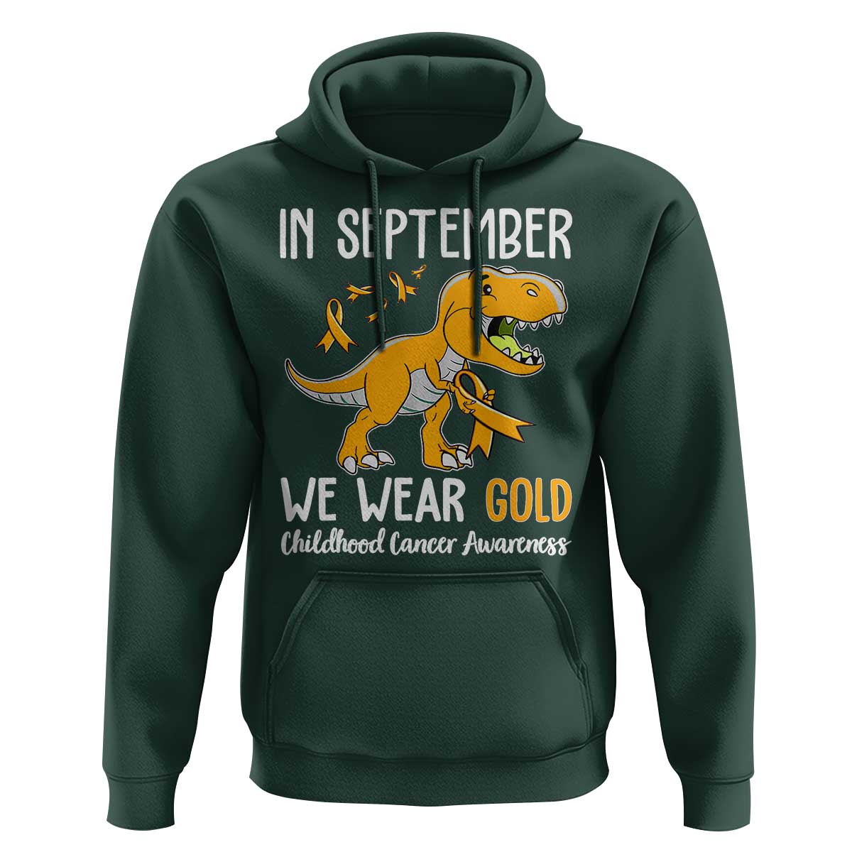 Childhood Cancer Awareness Dinosaur Hoodie In September We Wear Gold Ribbon Support Kids Warrior