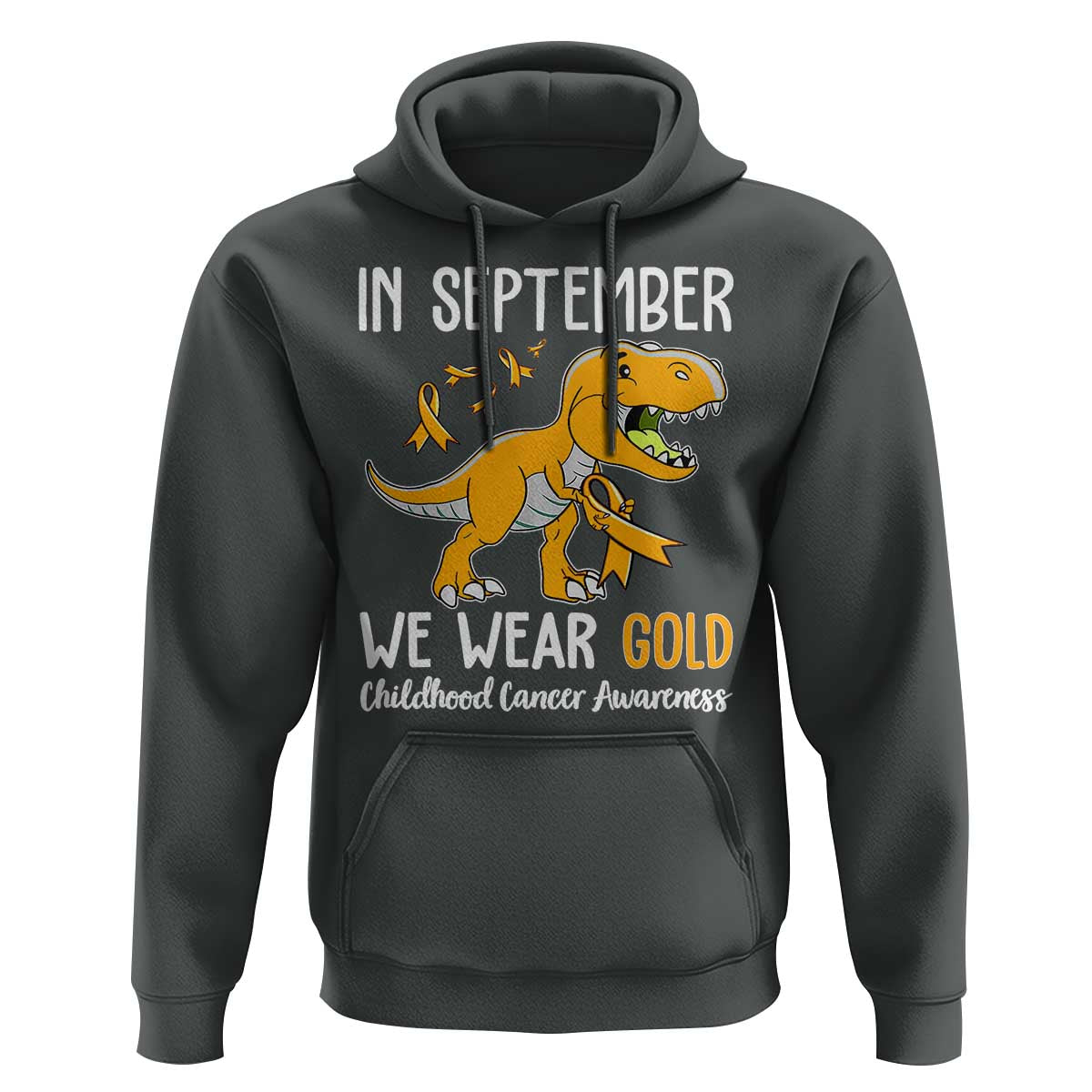 Childhood Cancer Awareness Dinosaur Hoodie In September We Wear Gold Ribbon Support Kids Warrior