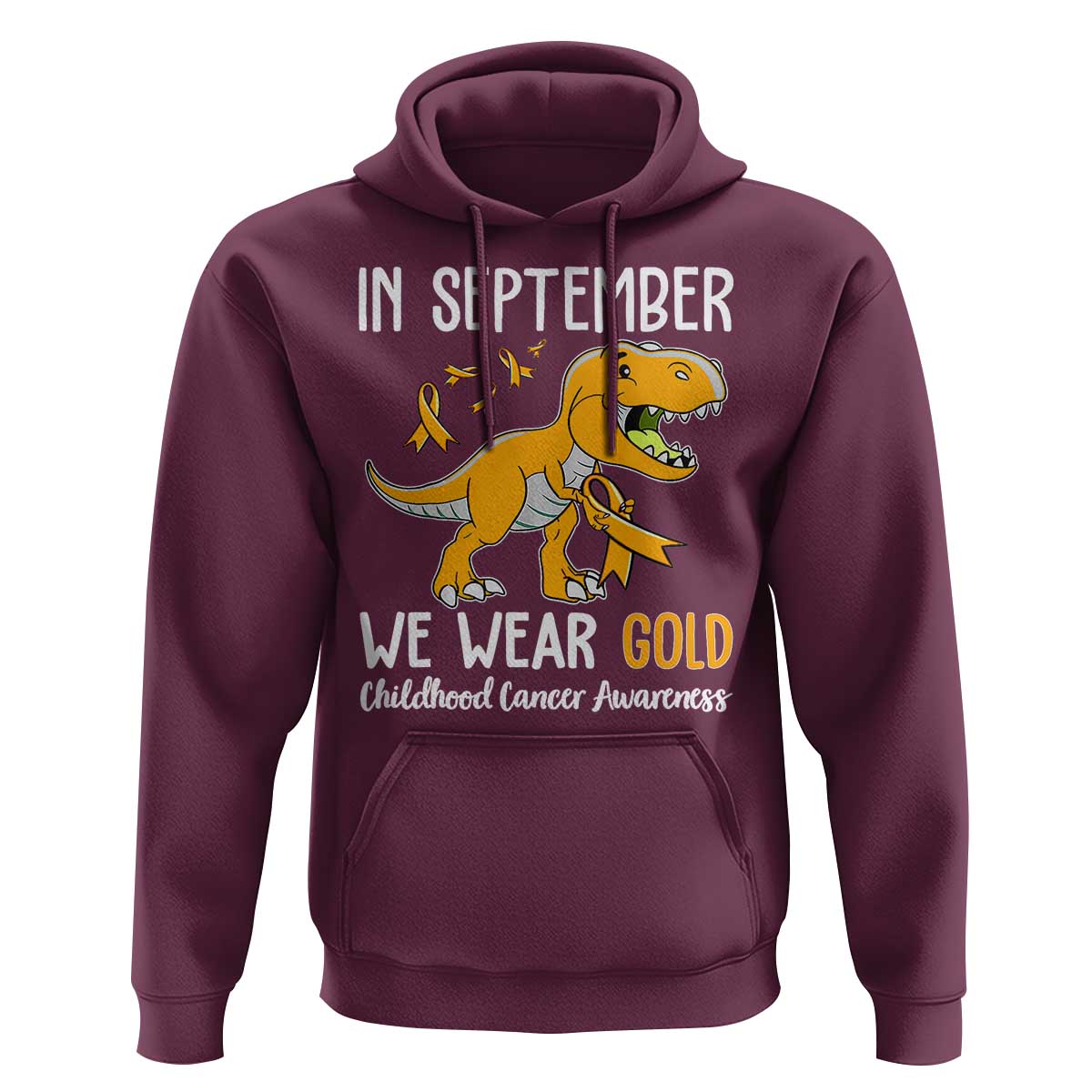 Childhood Cancer Awareness Dinosaur Hoodie In September We Wear Gold Ribbon Support Kids Warrior