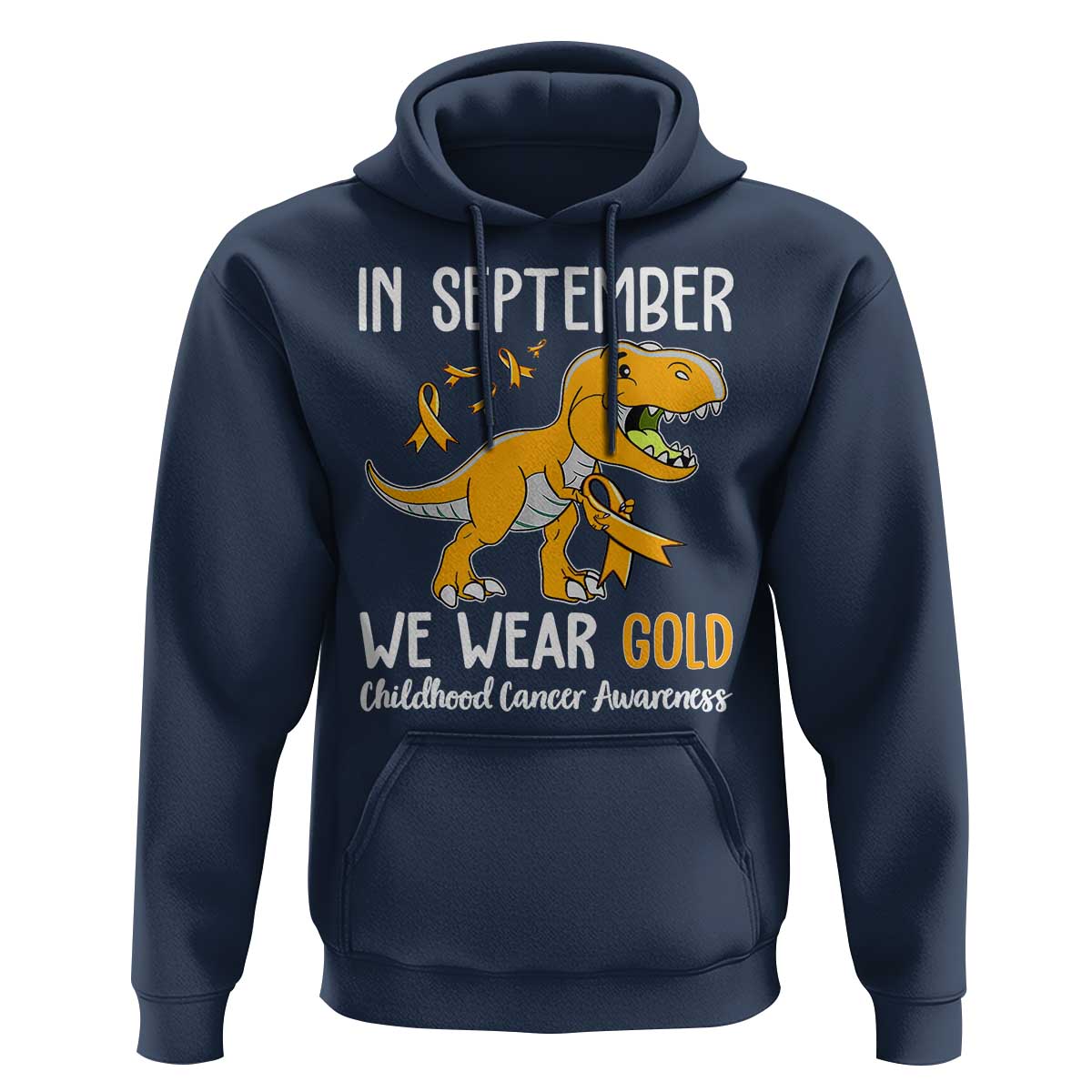 Childhood Cancer Awareness Dinosaur Hoodie In September We Wear Gold Ribbon Support Kids Warrior