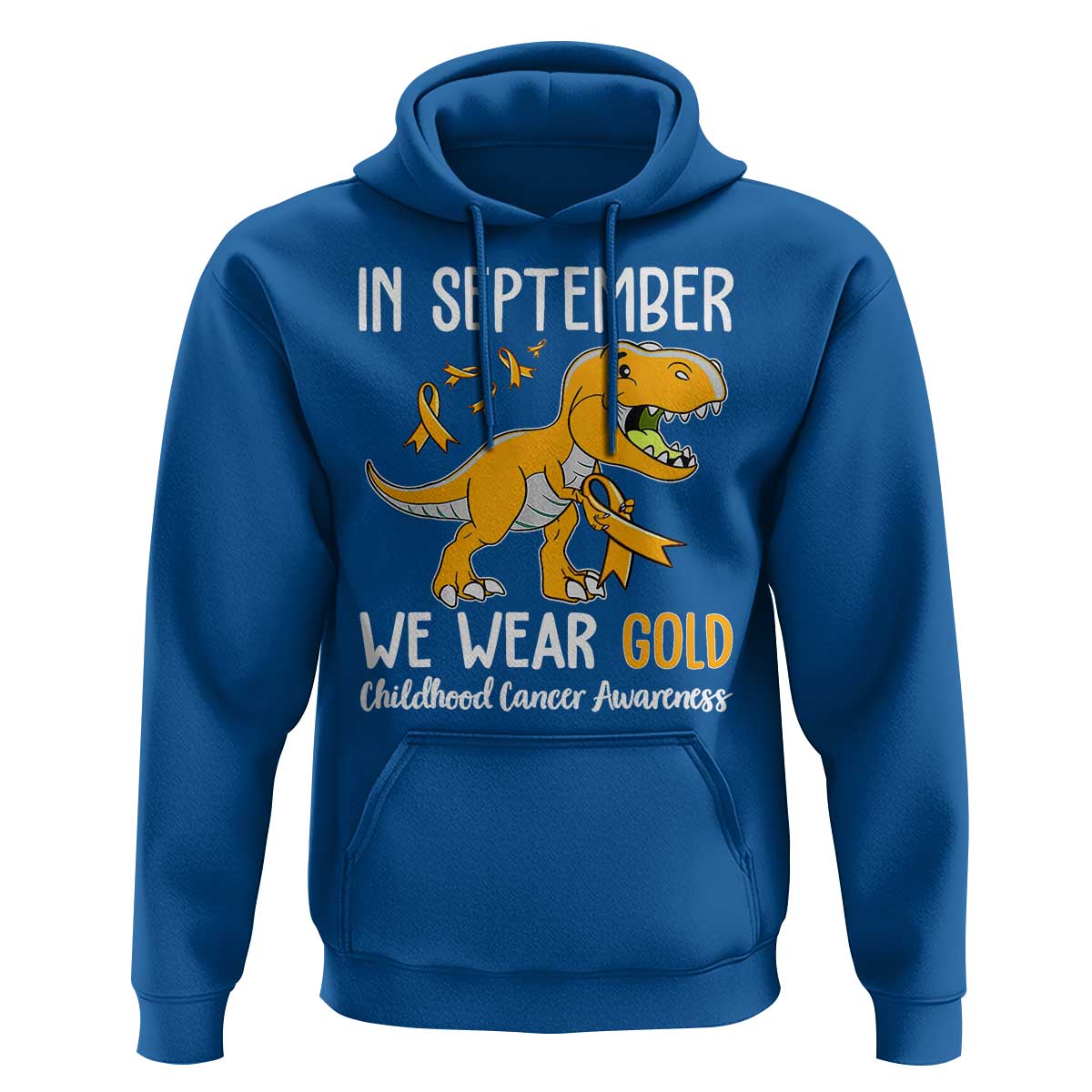 Childhood Cancer Awareness Dinosaur Hoodie In September We Wear Gold Ribbon Support Kids Warrior