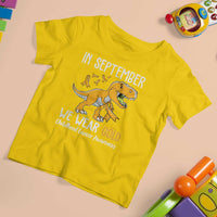 Childhood Cancer Awareness Dinosaur T Shirt For Kid In September We Wear Gold Ribbon Support Kids Warrior - Wonder Print Shop