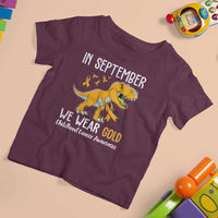 Childhood Cancer Awareness Dinosaur T Shirt For Kid In September We Wear Gold Ribbon Support Kids Warrior - Wonder Print Shop
