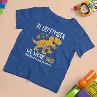 Childhood Cancer Awareness Dinosaur T Shirt For Kid In September We Wear Gold Ribbon Support Kids Warrior - Wonder Print Shop