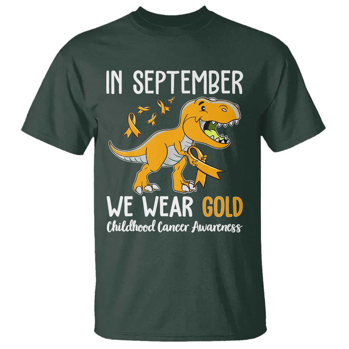 Childhood Cancer Awareness Dinosaur T Shirt In September We Wear Gold Ribbon Support Kids Warrior - Wonder Print Shop