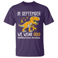 Childhood Cancer Awareness Dinosaur T Shirt In September We Wear Gold Ribbon Support Kids Warrior - Wonder Print Shop