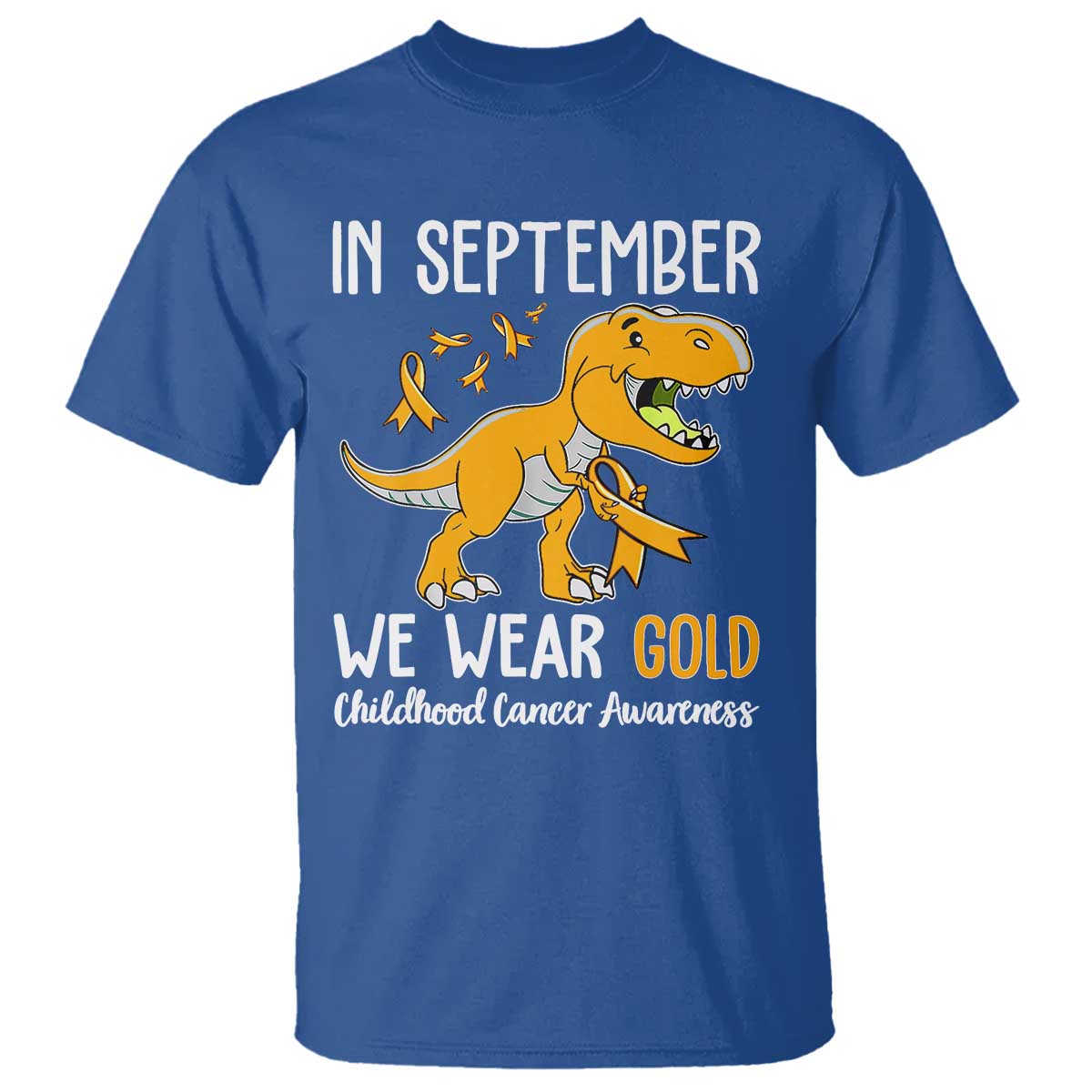 Childhood Cancer Awareness Dinosaur T Shirt In September We Wear Gold Ribbon Support Kids Warrior - Wonder Print Shop