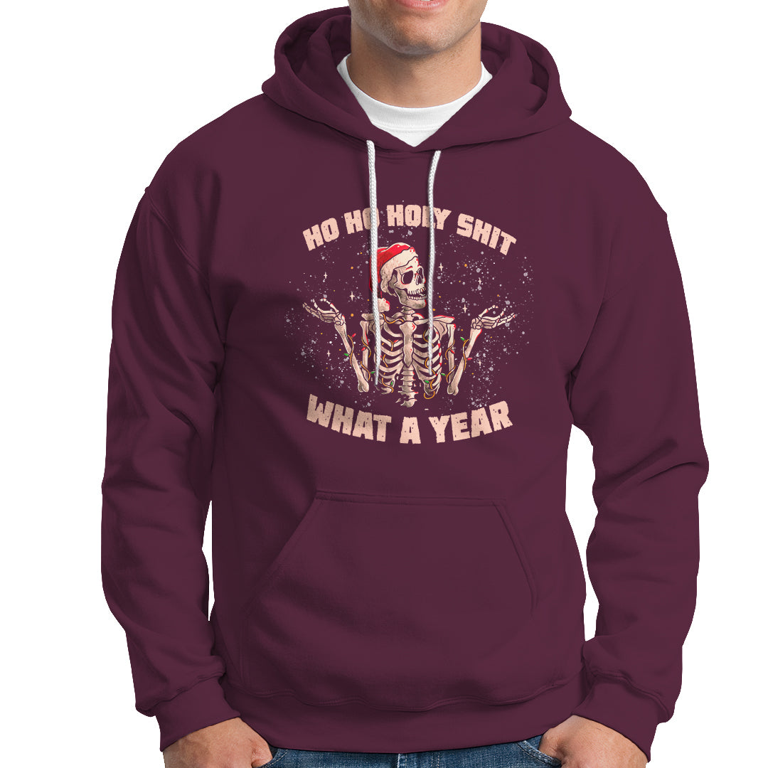 Skeleton Christmas Hoodie Ho Ho Holy Shit What A Year Retro Funny - Wonder Print Shop