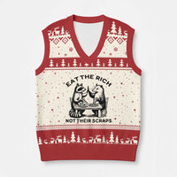Funny Raccoon Possum Meme V-Neck Knit Sweater Vest Eat The Rich Not Their Scraps Sarcasm Retro Minimalist - Wonder Print Shop