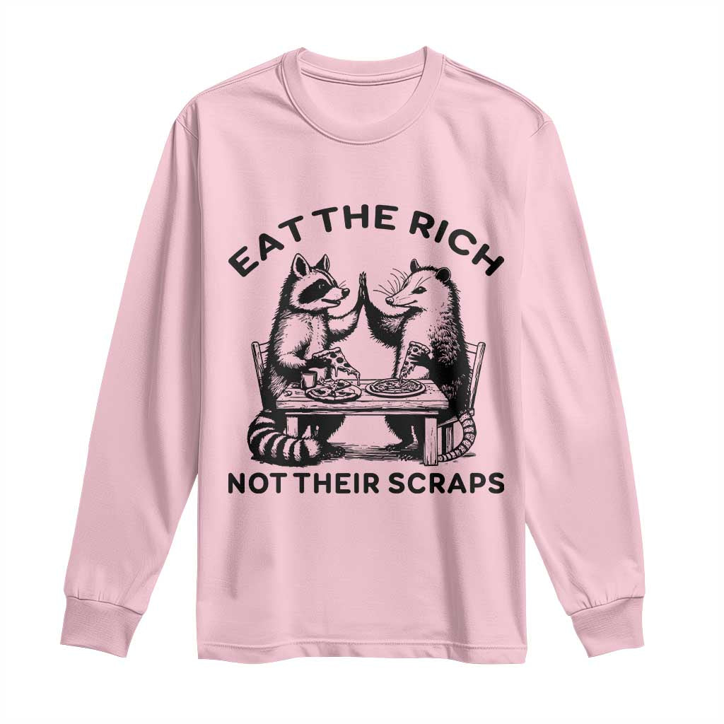 Funny Raccoon Possum Meme Long Sleeve Shirt Eat The Rich Not Their Scraps Sarcasm Retro Minimalist