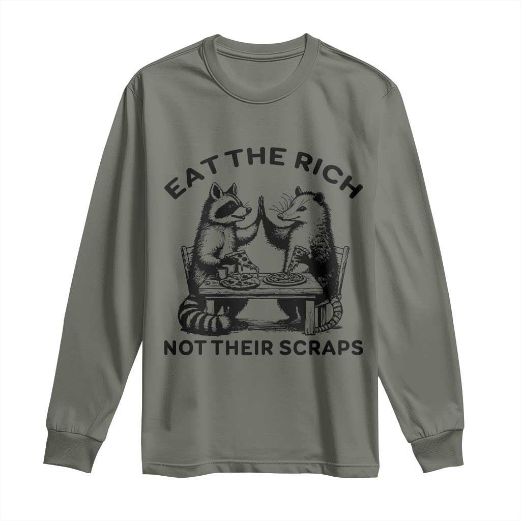 Funny Raccoon Possum Meme Long Sleeve Shirt Eat The Rich Not Their Scraps Sarcasm Retro Minimalist