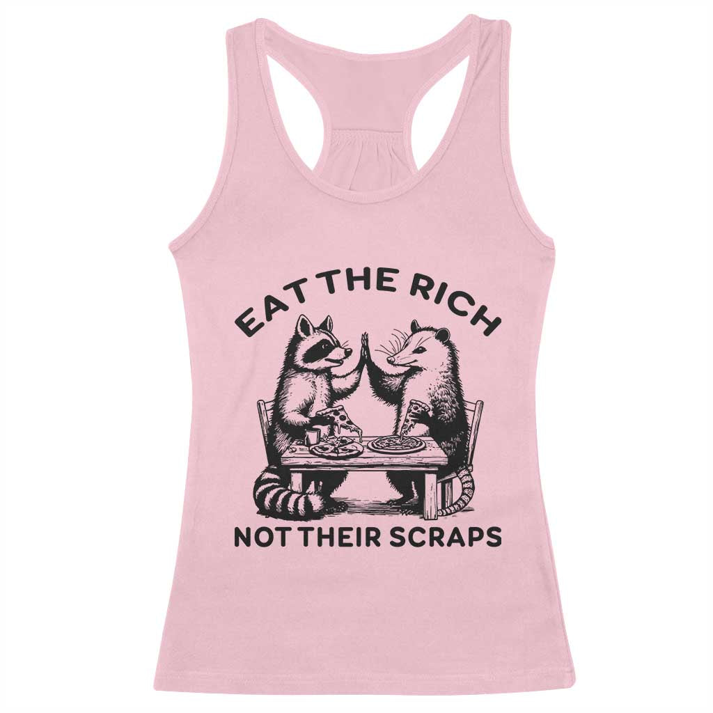 Funny Raccoon Possum Meme Racerback Tank Top Eat The Rich Not Their Scraps Sarcasm Retro Minimalist