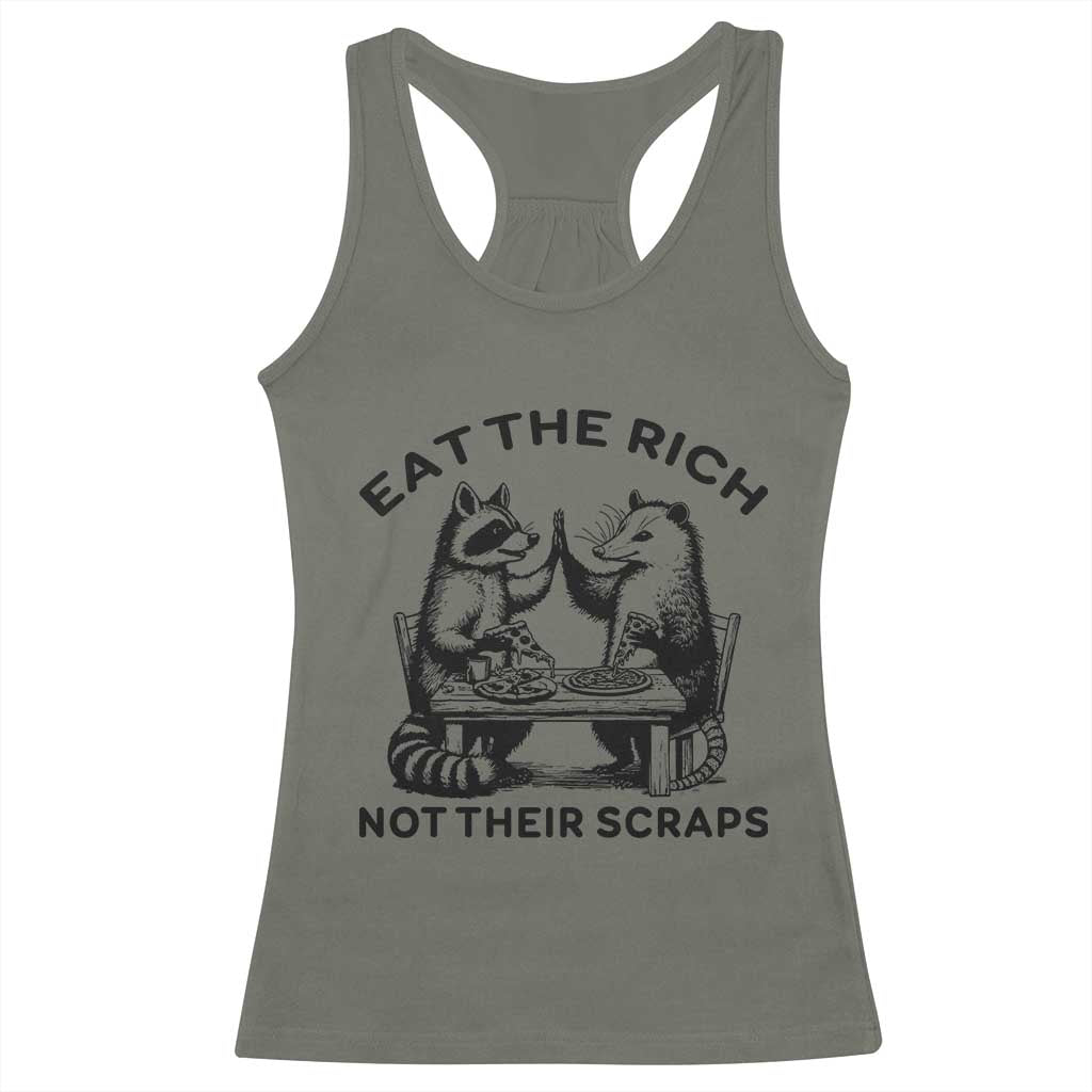 Funny Raccoon Possum Meme Racerback Tank Top Eat The Rich Not Their Scraps Sarcasm Retro Minimalist