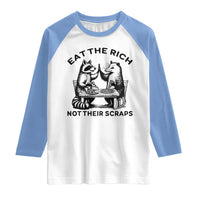 Funny Raccoon Possum Meme Raglan Shirt Eat The Rich Not Their Scraps Sarcasm Retro Minimalist