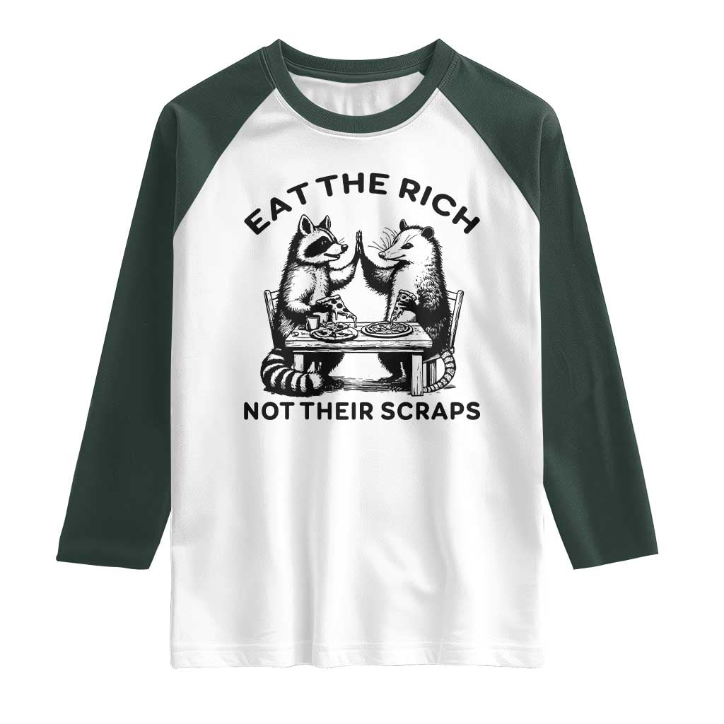 Funny Raccoon Possum Meme Raglan Shirt Eat The Rich Not Their Scraps Sarcasm Retro Minimalist