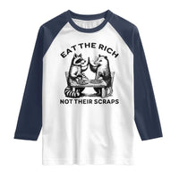 Funny Raccoon Possum Meme Raglan Shirt Eat The Rich Not Their Scraps Sarcasm Retro Minimalist