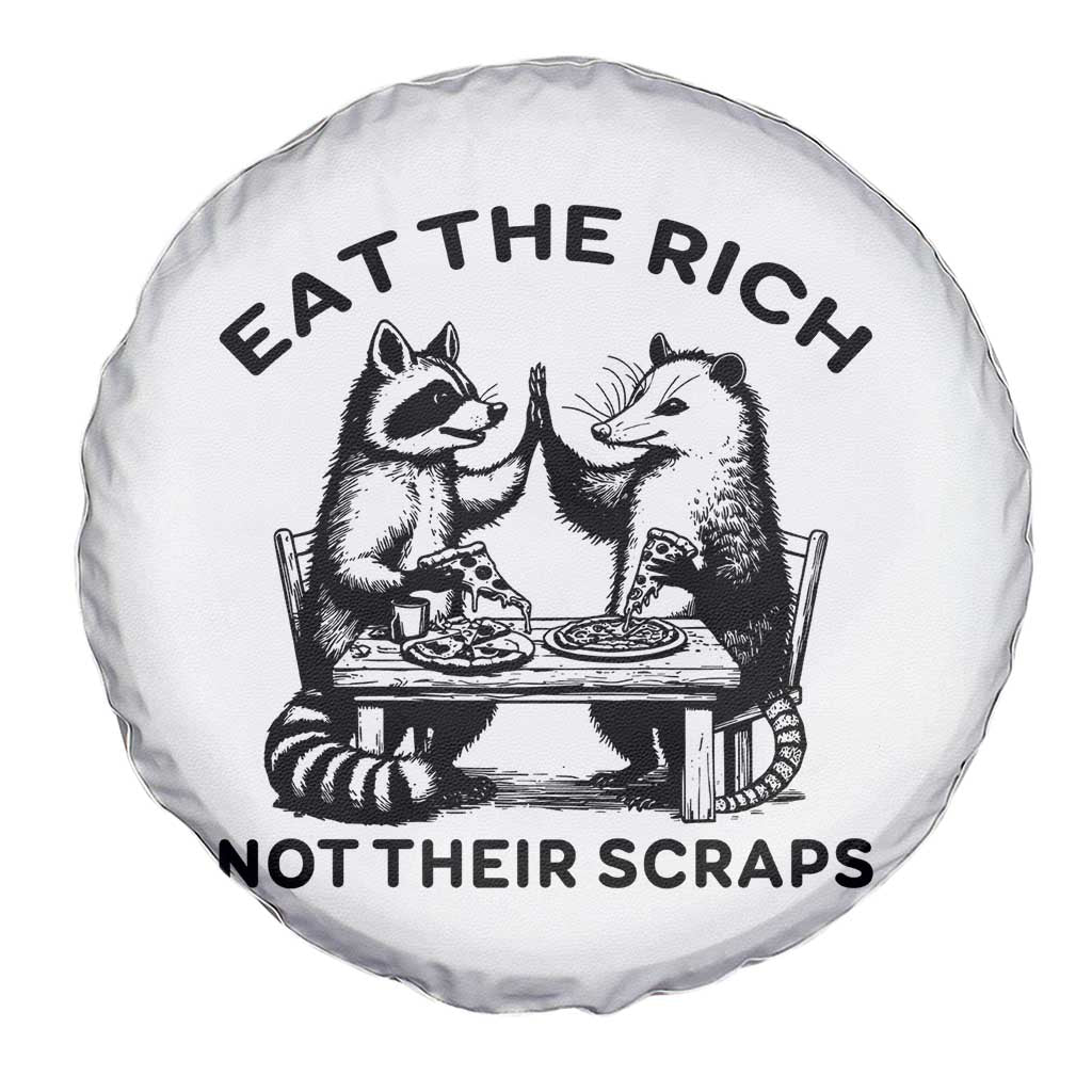 Funny Raccoon Possum Meme Spare Tire Cover Eat The Rich Not Their Scraps Sarcasm Retro Minimalist