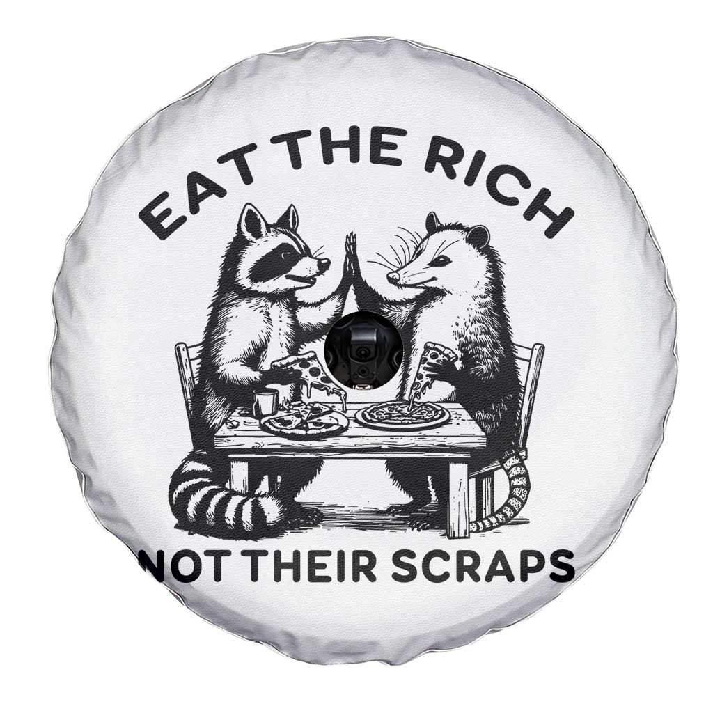 Funny Raccoon Possum Meme Spare Tire Cover Eat The Rich Not Their Scraps Sarcasm Retro Minimalist