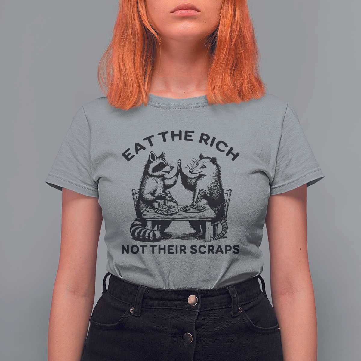 Funny Raccoon Possum Meme T Shirt For Women Eat The Rich Not Their Scraps Sarcasm Retro Minimalist - Wonder Print Shop