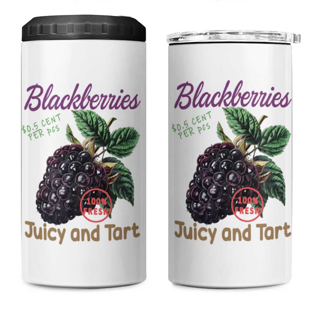 Fresh Juicy Blackberries 4 in 1 Can Cooler Tumbler Retro Vintage Backberry Farmers Market