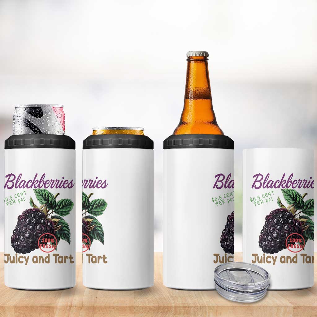 Fresh Juicy Blackberries 4 in 1 Can Cooler Tumbler Retro Vintage Backberry Farmers Market