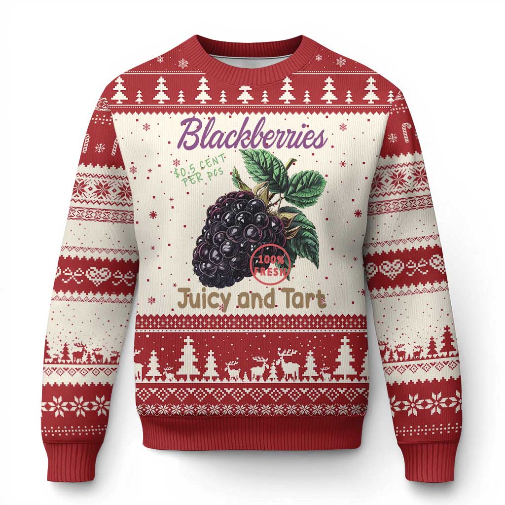 Fresh Juicy Blackberries Ugly Christmas Sweater Retro Vintage Backberry Farmers Market - Wonder Print Shop