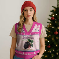 Fresh Juicy Blackberries V-Neck Knit Sweater Vest Retro Vintage Backberry Farmers Market - Wonder Print Shop