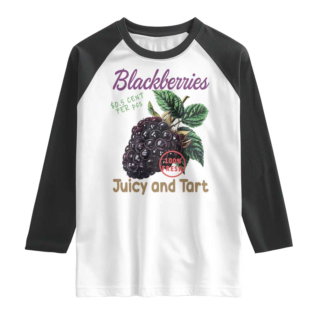 Fresh Juicy Blackberries Raglan Shirt Retro Vintage Backberry Farmers Market
