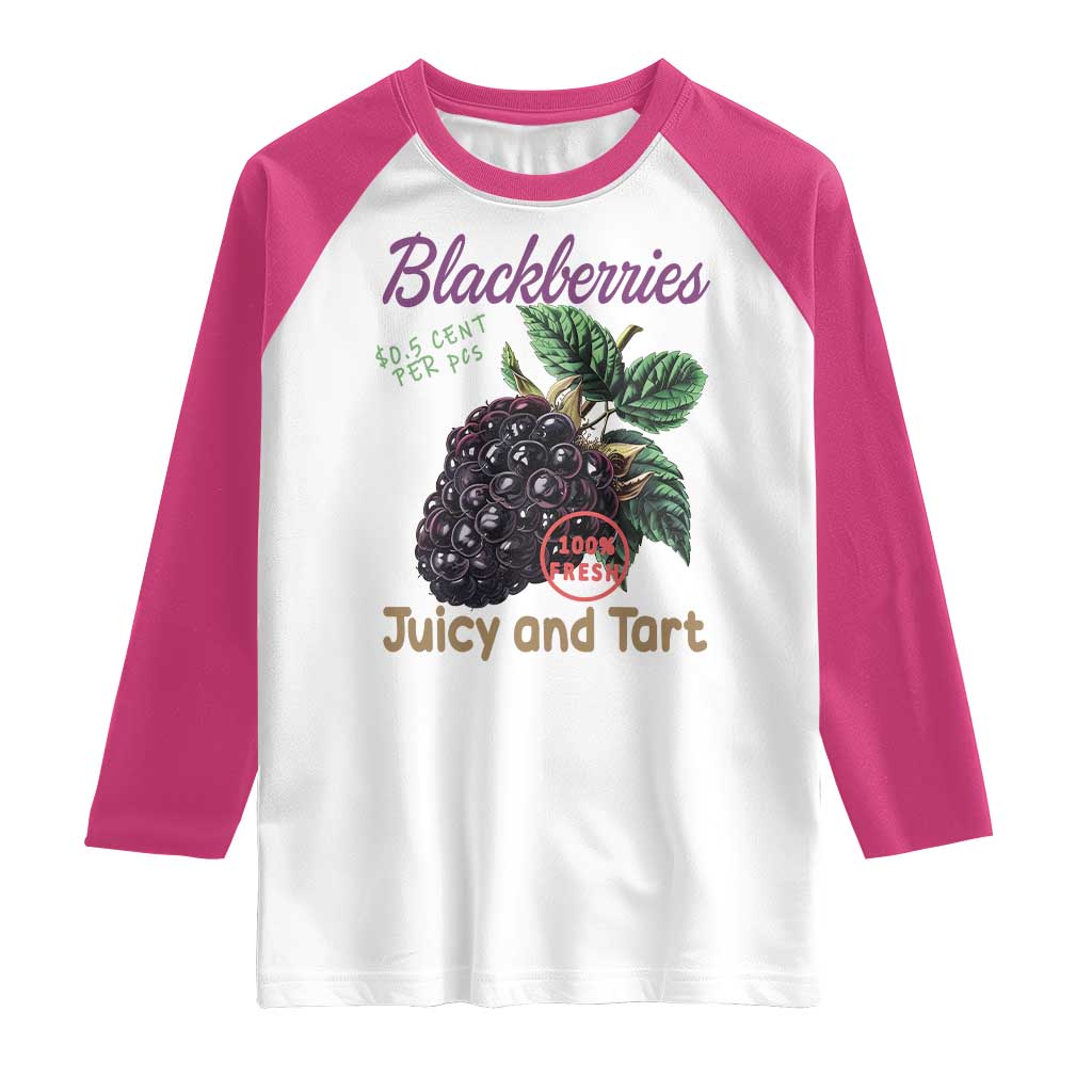 Fresh Juicy Blackberries Raglan Shirt Retro Vintage Backberry Farmers Market