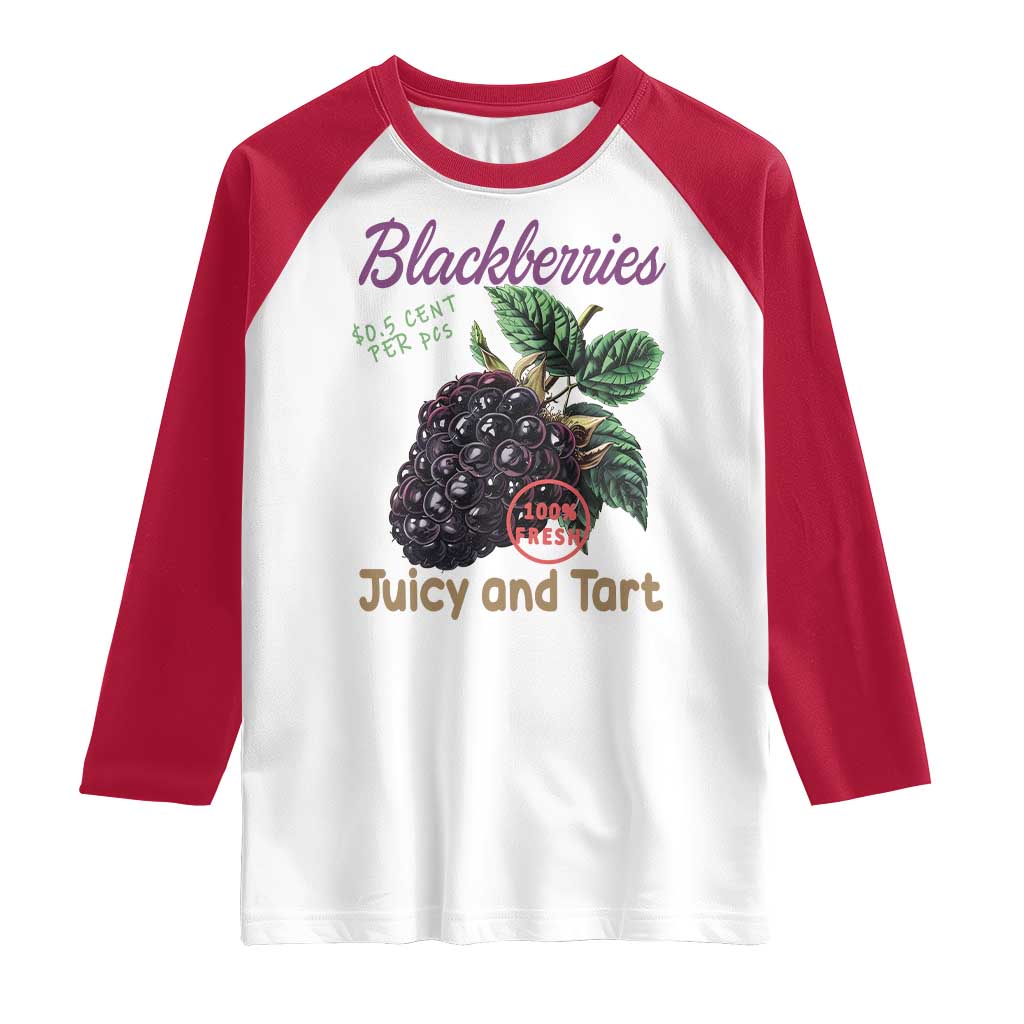 Fresh Juicy Blackberries Raglan Shirt Retro Vintage Backberry Farmers Market