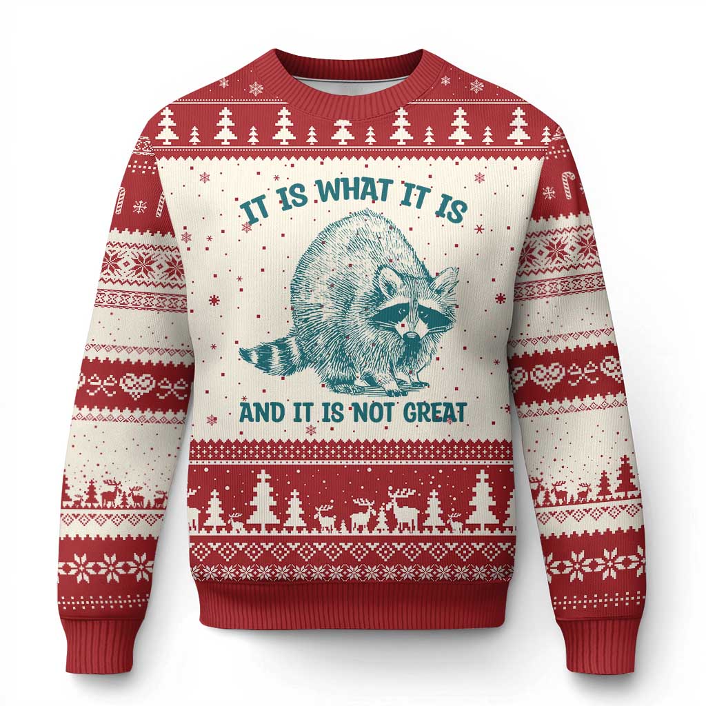 Funny Raccoon Meme It Is What It Is Ugly Christmas Sweater And It Is Not Great Mental Health Support - Wonder Print Shop