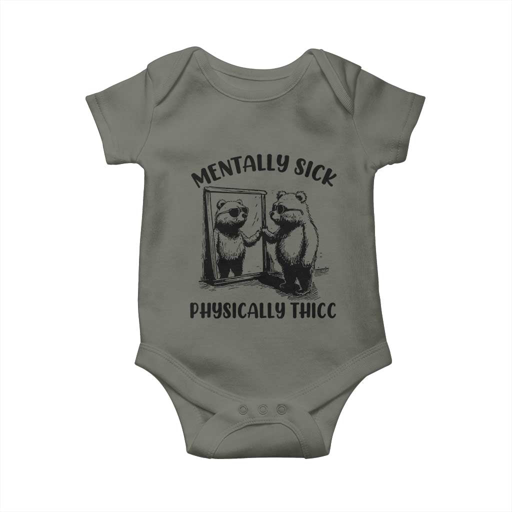 Mentally Sick Physically Thick Baby Onesie Retro Vintage Silly Raccoon Weird Meme - Wonder Print Shop