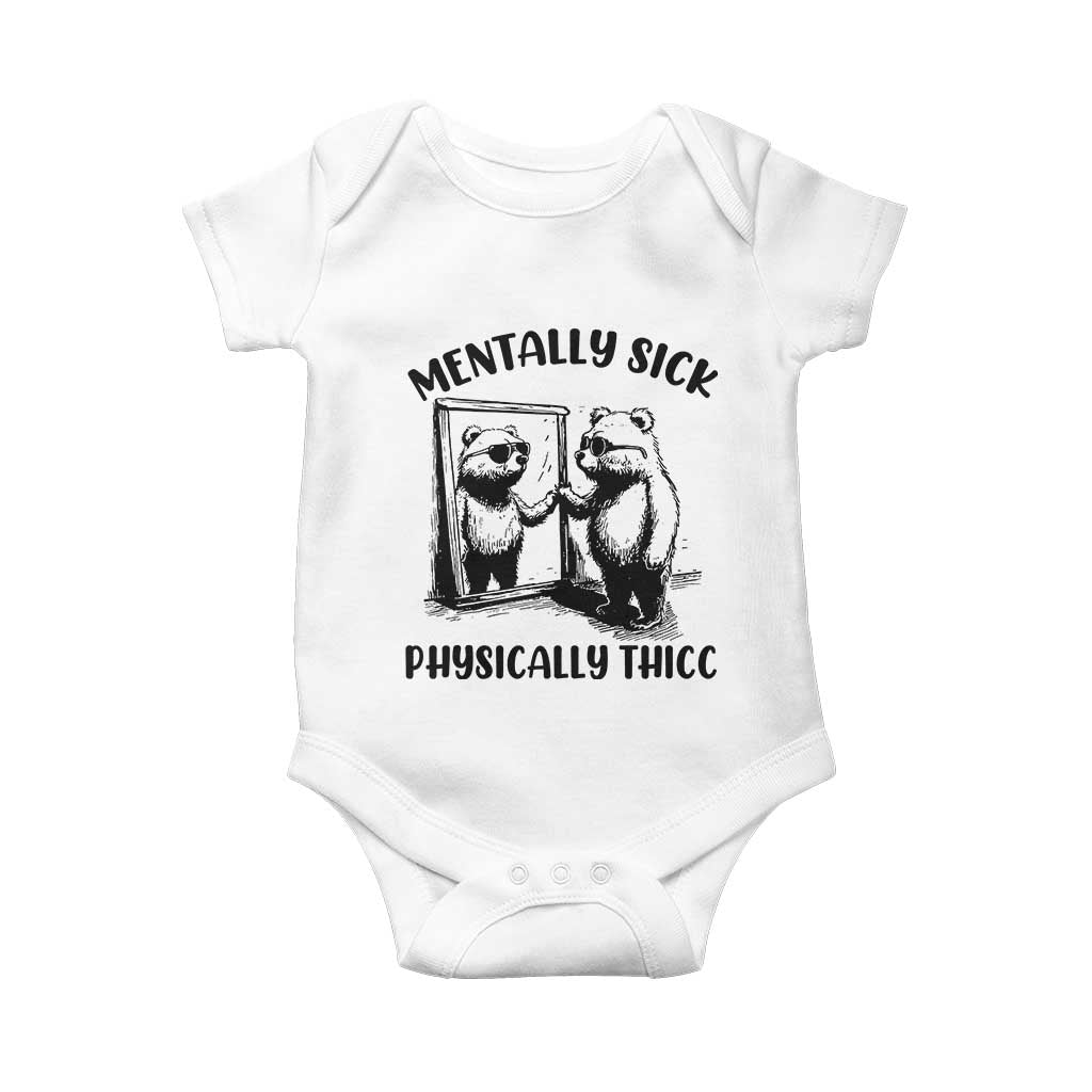 Mentally Sick Physically Thick Baby Onesie Retro Vintage Silly Raccoon Weird Meme - Wonder Print Shop